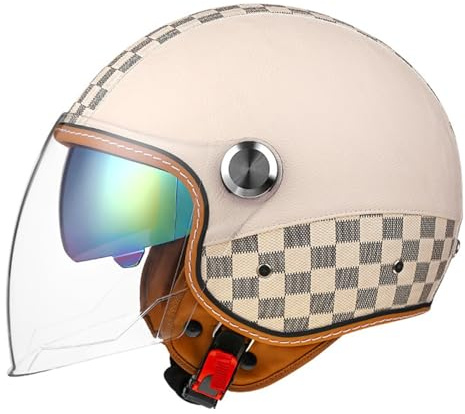 Motorradhelm Rollerhelm Retro 3/4 Vespa Helm Mit Doppelbrille Sturzhelm ECE Zulassung Jet Helm Motorradhelm Open Face Halbschale Helm Für Erwachsener Herren Damen