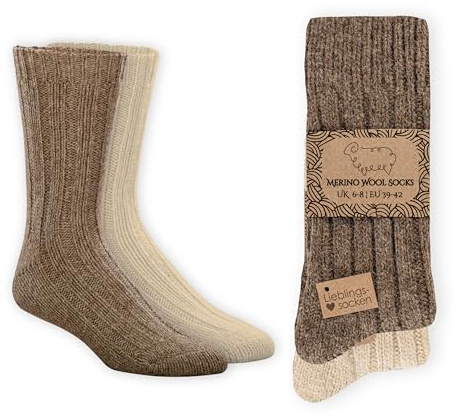Wonky Line Calze in lana naturale invernali - Marrone&Naturale / 43-46