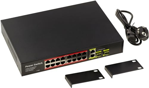 KALEA-INFORMATIQUE Gigabit-Ethernet-Switch für 30W PoE PoE+ Remote Power mit 16 RJ45-Ports nach unten und 2 RJ45- oder SFP-Ports nach Oben.