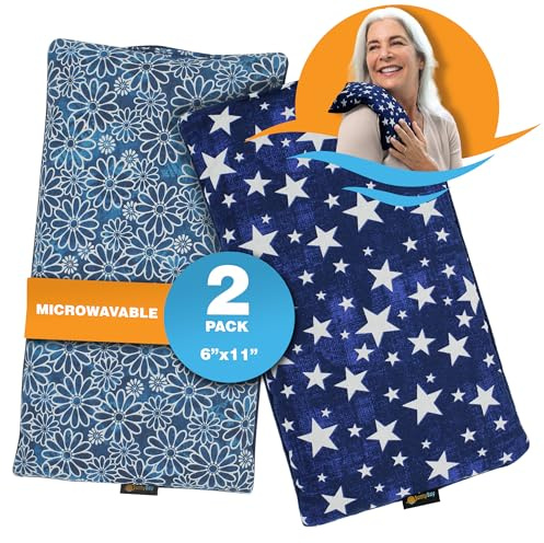 SunnyBay Small Microwave Heating Pad, Microwavable Versatile Cold/Heated Neck and Shoulder Wrap for Back Pain and More, Moist Heat Cotton-Fleece Pad, 6x11 Inches, Blue Star and Royal Flower, Pack of 2