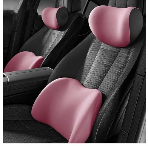 LPOJUHBSWAR Auto Lendenkissen Nackenkissen Kit für VW Caddy 2011-2025, Autositze Kopfstütze Lendenwirbelstütz Rückenstütze Kissen Zubehör,D/Pink
