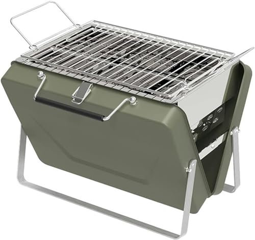 BBQ-Grill, Gasgrill für den Außenbereich, Holzkohlegrill, tragbarer Grillofen im Koffer für den Heimgebrauch, zusammenklappbar, für Outdoor-Camping, Picknick, Küche, Grill, Kochwerkzeug (Grü