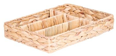 Dibor Water Hyacinth Cutlery Tray Utensil Holder Basket Four Compartment Kitchen Worktop Dining Table Breakfast Bar Cutlery Holder Knife Fork Spoon Utensils Holder Caddy