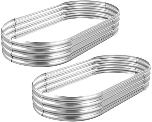 AHEONLAR 2 Pack 4x2x1ft Galvanized Raised Garden Bed Kit, Oval Large Metal Planter Box, Sturdy and Durable, Garden Boxes Outdoor Raised for Vegetables, Fruits, Flowers and Herbs(Silver)