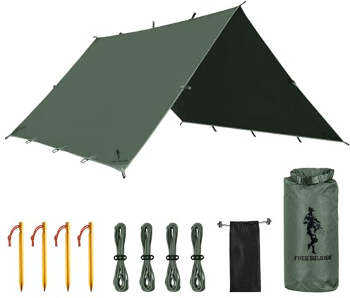 FREE SOLDIER Tarp Waterproof 3 x 3 m Ultralight Tent Tarpaulin UV Protection Camping Awning Tent Outdoor Large Tarp for Camping, Hiking, Outdoor Activities (Light Green)