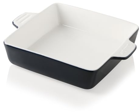 Sweejar Ceramic Baking Dish, 9 x 9 Cake Baking Pan for Brownie, Porcelain Square Bakeware with Double Handle for Casserole, Lasagna, Family Dinner (Navy)