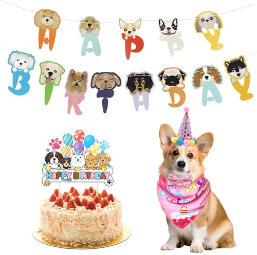ZSSZD 5 Stück Hunde Geburtstag Partyhut, Shut, Halstuch Fliege, Kuchen-Dekofahnen, Geburtstag Banner Set, Niedliche Hunde Geburtstagsartikel, Geeignet die Dekoration für Kleine & Mittelgroße Hund