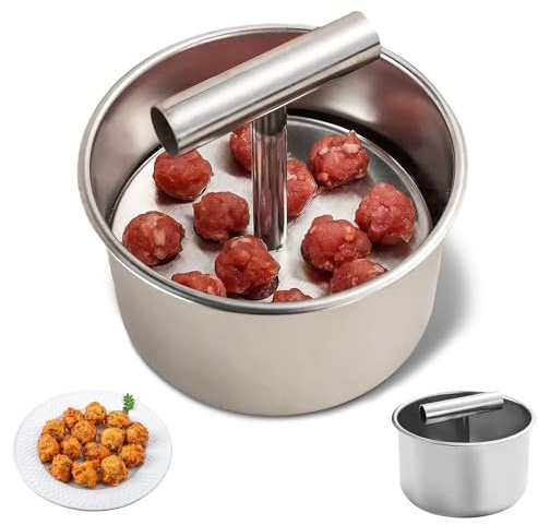 Onperpoe Edelstahl Fleischbällchen Former, 12 Löcher Manual Fleischbällchen Press Frikadellenformer, Tragbarer und Praktischer Hackbällchen Former, Küchenutensilien für den Haushalt