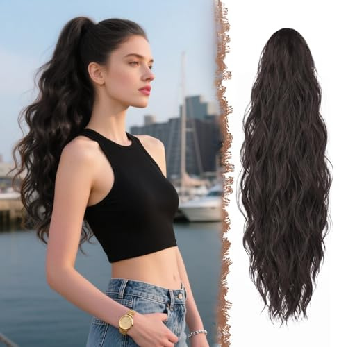 SINZONeu® Gewelltes Pferdeschwanz Haarteil mit Klammer - Natürlich aussehende 63cm Clip-in Haarverlängerung für Frauen