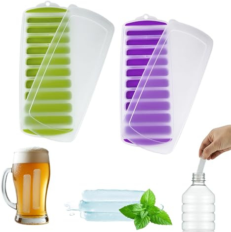 Lily's Home Silicone Ice Cube Tray with Lid Set of 2, BPA-Free, Ideal for Water Bottles & Sports Bottles, Flexible & Stackable Design for Quick Release, Ice Cube Trays for Freezer(11.81*4.72*0.95)