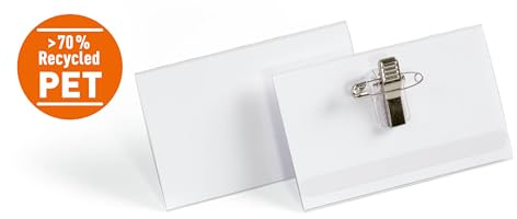 Durable Placa para nombre, 54 x 90 mm, con abrazadera combinada rPET, 50 unidades, 824219