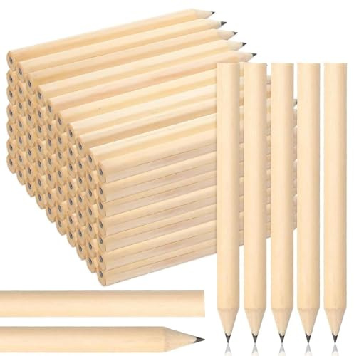 KIQAWEE 50pcs Pencils Mini Short Round Wood Pencils in Bulk Small 3.5 Writing Pencil for Children, Teachers, Engineer, Woodworking, Drawing, Writing, Take Notes, Wood Measuring, Home Use