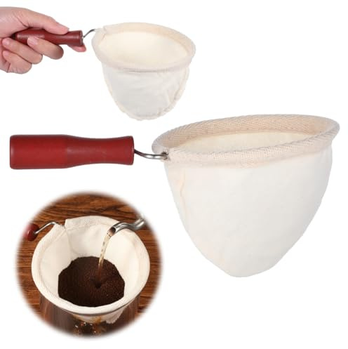 XLIUAX Cloth Coffee Strainer, Reusable Colador De Cafe De Tela with Wooden Handle, Coffee Socks with Flannel Cloth Strainer for Coffees Enthusiasts Home Office Use