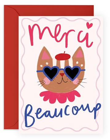 Central 23 Biglietto Ringraziamento Carino Gatto Francese Merci Beaucoup Fun Stylish Cat Lovers Cartolina Idea Regalo Con Adesivi