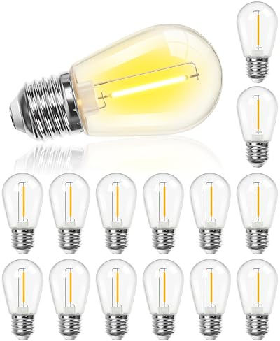 S14 LED Solar Replacement Bulbs,1W Equal to 5W,DC 3V Plastic E26 Screw Base Shatterproof & Waterproof Globe Bulbs Light for Outdoor String Lights,Patio Cafe Bistro Decor, 2700K Warm White,15 Pack