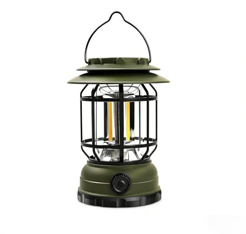 ExtraStar LED Campinglampe, 120 Lumen, Solarladung & USB-C, Dimmbare Retro Laterne mit Klappbarem Tragegriff, Tragbare Notleuchte für Camping, Garten, Zelt, Stromausfall (Dunkelgrün)