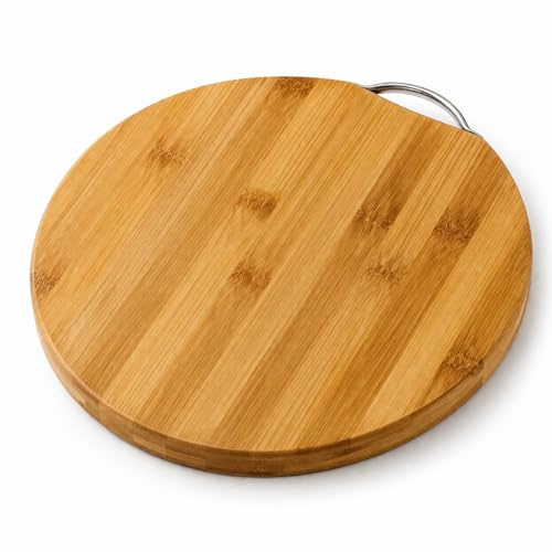 Round Bamboo Cutting & Chopping Board with Handle, Durable Eco‑Friendly Wooden Prep Board for Fruits, Veg, Cheese, Meat & Pizza .Non‑Slip, Easy Clean Kitchen Serving & Cheeseboard