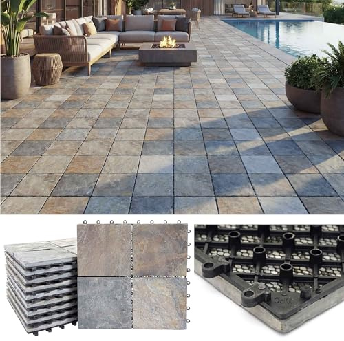 Baldosa de piedra HWC-E18AM, baldosa para suelo de balcon/terraza, piedra natural, 11 x 30 x 30 cm = 1 m² – Granito multicolor