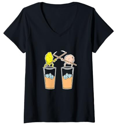 Femme Thé glacé pêche Citron Combat avec bâtonnets T-Shirt avec Col en V