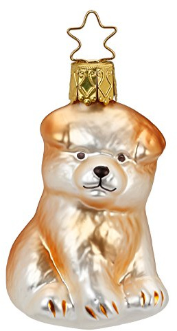 Christbaumschmuck Glas 7cm Hund Chow Chow mundgeblasen handbemalt Weihnachtskugeln weiß orange