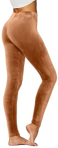 Conceited Velvet Leggings for Women - Soft Warm Velour Pants - Tan/Camel - 1X-2X