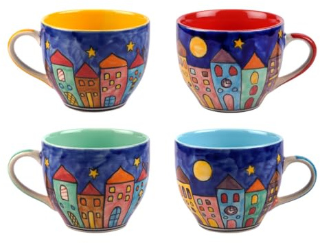 Tasse Kaffeetasse Teetasse Geschirr Keramik Bemalt Bunt (Gemischt set/4, Groß)