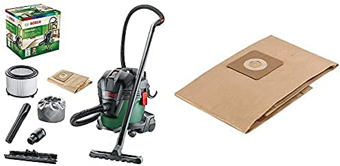 Aspirateur d'atelier Bosch Universalvac 15 (livré avec Set d'accessoires) + Set de 5 Sacs-Filtre en Papier pour UniversalVac 15