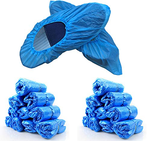 SteelFever Schuhüberzieher Einweg Rutschfest, Überschuhe Wasserdicht Einweg Überziehschuhe Plastik, Überzieher für Schuhe, 100 Stücke - Blau DE