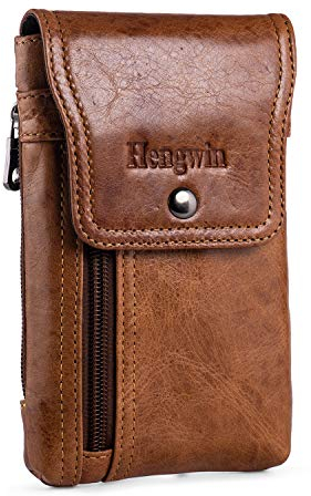 Hengwin Portacellulare da Cintura in Vera Pelle, Custodia a Borsa Portachellular per iPhone 17 Pro Max, 16 Plus 16 15 14 13 12 Pro Max, Con Portacarte, Piccola Borsa da Viaggio a Tracolla, Multitasche