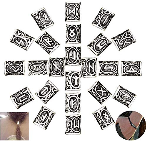 Nuluxi Perline di rune vichingo, antiche, barba, vichingo, anelli, bracciale antico, barba, capelli e durevole, design unico, adatto per bracciale, collana, ciondolo, barba, dreadlocks e capelli (24