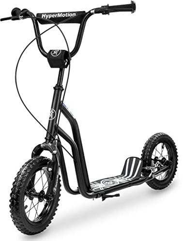 HyperMotion Trottinette Enfant Viva 12 - Cadre Acier, 2 Freins, Hauteur Réglable 78-85cm, Roues Gonflables 30cm, pour Enfants et Ados jusqu'à 50kg - Noire