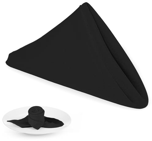PLOYMONO Black Heavy Duty Polyester Napkins - 17 x 17 Inch Solid Washable Cloth Dinner Napkins - Set of 8 Napkins with Hemmed Edges - Great for Weddings, Parties, Banquets, Halloween, Thanksgiving