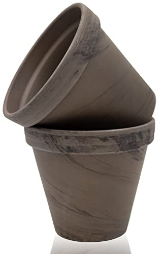 B2S BACK2SEASON Tontöpfe 2 Stück mit Loch braun grau marmoriert rund Blumentopf Terrakotta D=17,3 cm 2er Set