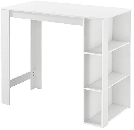 [en.casa] Bartisch Danderyd Bistrotisch Esstisch 120 x 60 x 106 cm Küchentheke mit 3 Ablagefächern Stehtisch Bartheke für Esszimmer Wohnzimmer Küche Weiß