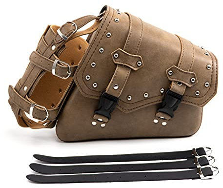 Motorcycle Saddle Bags - Brown PU Leather Swing Bag Side Pockets Triangular Luggage Tool Storage Bag with Large Capacity Water Bottle Cup Holder - Right Side