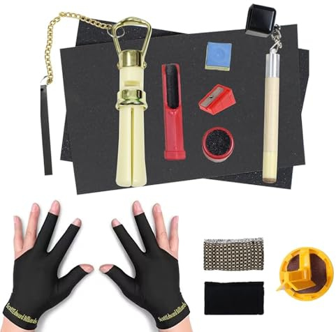 PolyMath Snooker Cue Repair Kit, 10 Pieces Cue Tips, Sanding Tool, 2 Pieces Billiard Gloves, Left and Right Hand, Free