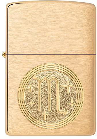 Zippo Briquet Tempête - Emblème Scorpion, Zodiaque - Finition Laiton Brossé - Rechargeable - Réutilisable - Design Coupe-Vent - Coffret Cadeau Fabriqué aux États-Unis - Exclusivité Amazon