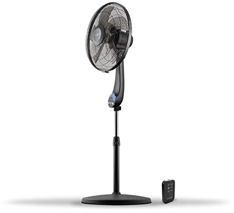 Air Monster 16 5-Blade, 5 Speed Adjustable Height Ultra Powerful Quiet Oscillating Standing Pedestal Fan with Remote Control, 7.5 Hour Timer, Stand Fan for Bedroom, Black