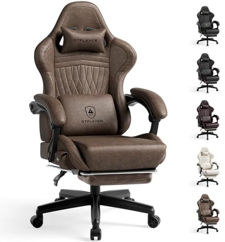GTPLAYER Gaming Chair with Speakers, Heavy Duty Computer Chairs with Footrest Bluetooth Linkage Armrest and Lumbar Support, Ergonomic Height Adjustable PC Chair for Adults, Light Brown