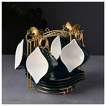 KIZQYN Tazzine da caffè Tazza di caffè Set con Supporto for Tazza - 6,8 Once for caffè, tè, Set di 4 Verde Scuro Set di Tazze