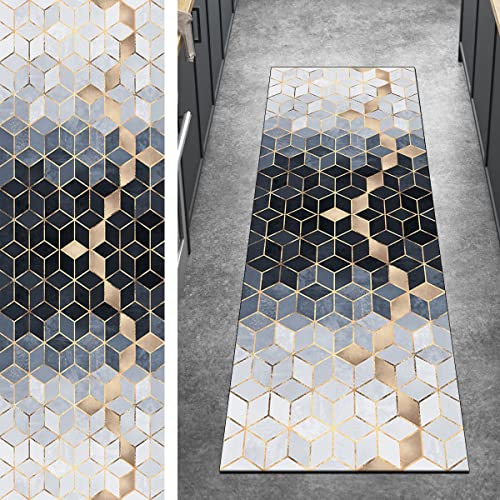Ymural Teppich Läufer Lang Flur Geometrisch Teppichmatten 120x180CM Grau Gold Kücheläufer rutschfest Meterware Teppichläufer Waschbar Kurzflor Polyester Korridor, Breite 40-120cm