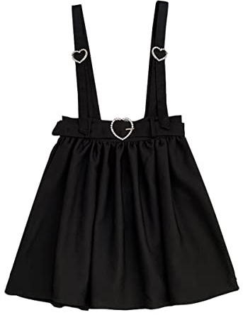Cuteighteen Adolescenti Pulsante Cuore Regolabile Bretella Gonna Delle Donne Gotico Lolita Kawaii Pieghe A Vita Alta Gonne Corte, nero, Taglia Unica