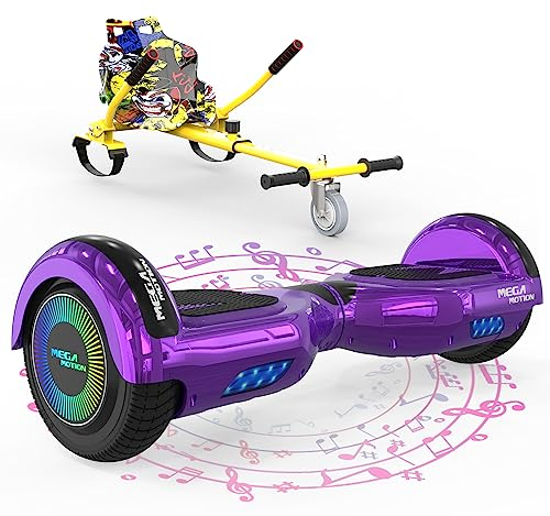 MEGA MOTION Hoverboards mit Hoverkart für Kinder, 6.5 Zoll Hoverboards mit Bluetooth Lautsprecher, mit LED-Leuchten, Geschenk für Kinder und Jugendliche