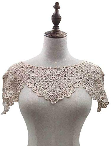 SYSUII 3D Blume Spitze Kragen Applikation Bestickter,Spitze Kragen Applikation Spitze Patch Spitzemotiv Applique Patches Verzieren Spitze Applique Patch Lace Trim für Kleid DIY Handarbeit,Kaffee