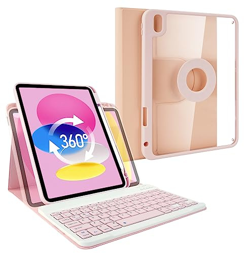 Lively Life New iPad 10th Generation Keyboard Case 10.9 2022, UK Layout, Magnetic Detachable Wireless Keyboard, Rotatable Slim Case with Pencil Holder for iPad 10th Gen - Pink