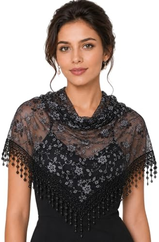 MAIRY Mantilla Katholisch Damen Spitze Schal Schleier Kopftuch Stola Schwarz Weiß für Kirche Mass Latein Kapelle Braut Trauer DE138001