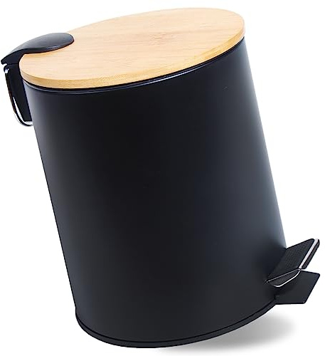 GREELUE 5L Kosmetikeimer Metall, Badezimmer Mülleimer mit deckel, Mülleimer Bad mit Absenkautomatik (Soft Close) (Schwarz 5L)