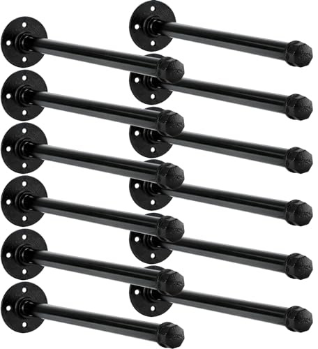 Barydat Juego de 12 percheros industriales de 12 pulgadas con tornillos, juego de tubos industriales montados en la pared, barra de armario para colgar ropa, barra negra para colgar ropa para
