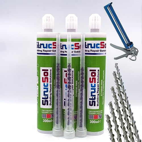Strucsol 300ml Polyester Resin Kit with Helical Bar for Crack Stitching and Brick Repair - Optional Resin Gun (2 Helical Bars + 1 Resin)