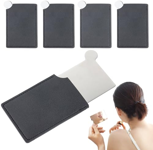 Graplan Edelstahl Taschenspiegel 4 Stück Klein Spiegel aus Poliertem Metall,Reisespiegel,Ultra Dünn Klein Taschenspiegel,Kleiner Spiegel inkl. Schutzhülle,Mini Spiegel für Unterwegs und Camping